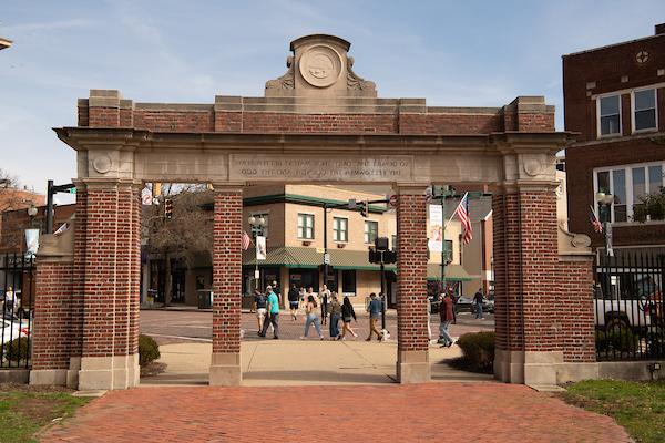 Alumni Gateway, on the corner of Court Street and Union Street in Athens, Ohio