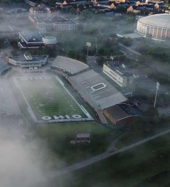 Birds-eye photo of Peden Stadium and 的 Convo